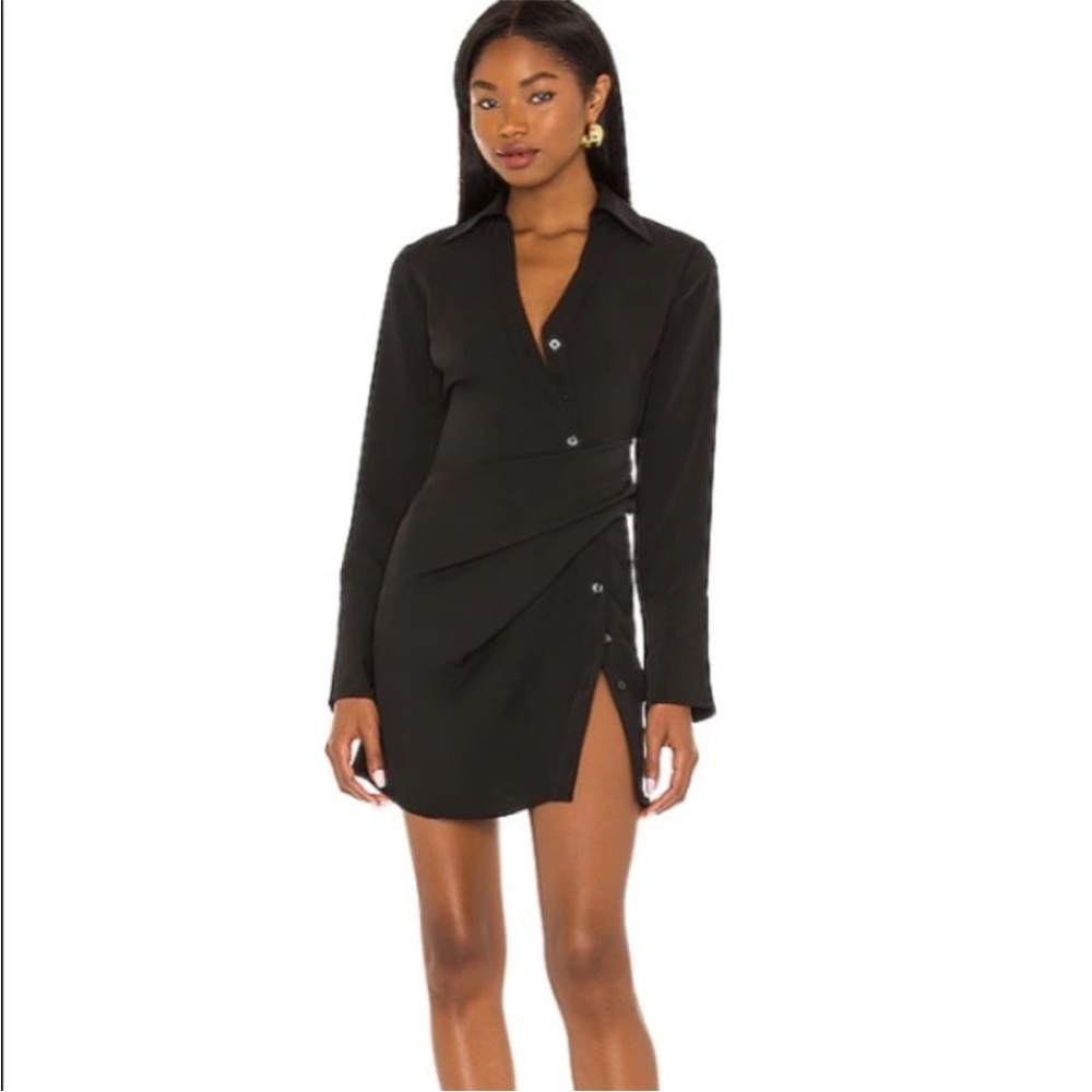 L’Academie Karolina Faux Wrap Shirt Dress – Black | Size L